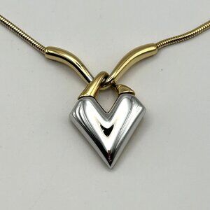 Vintage Crown Trifari Two Tone V Pendant Necklace Modernist